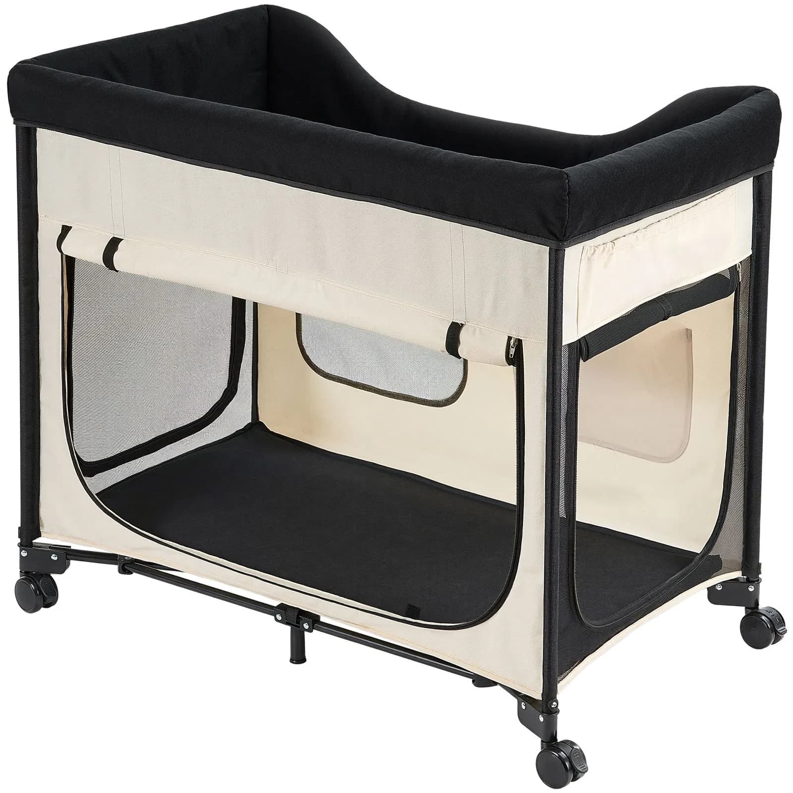 Elevated Lounge Dog Bed XL, Foldable Raised Dog Bed Cot For Large Dogs & Cats, Portable Pet Bed With Wheels, 600D Oxford Cloth & Dutch Velvet Cushion, Indoor & Outdoor Dog Bed With Side Storage Bags,