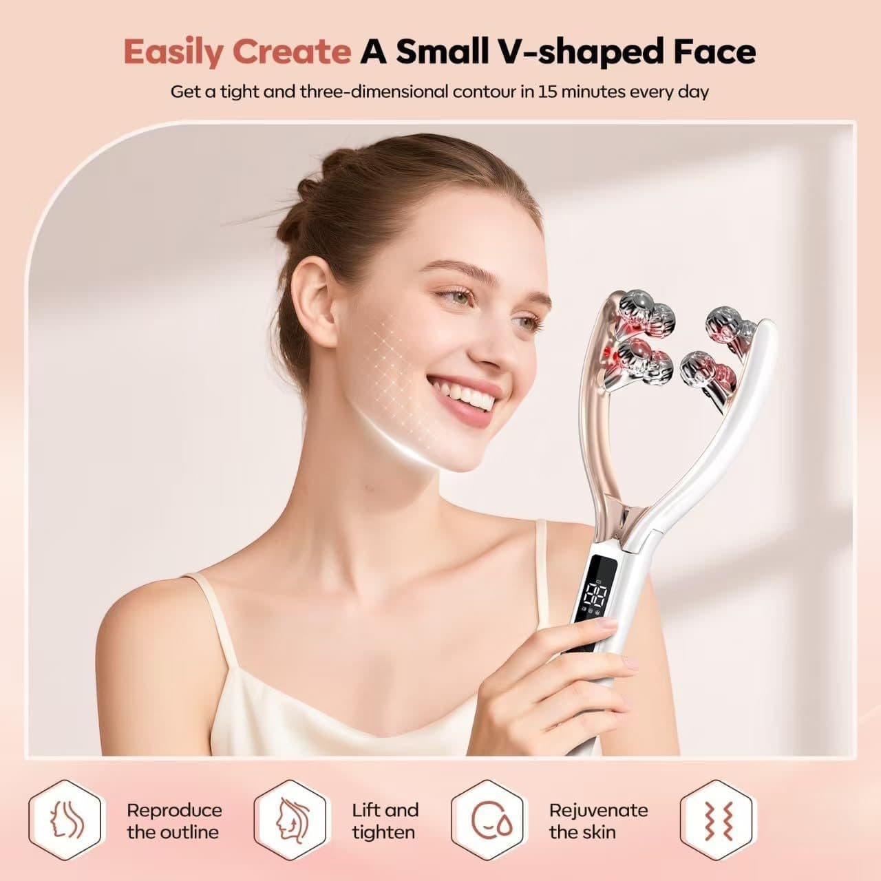 V-Shaped Face Contour Massager EMS Microcurrent Roller With LED Light Multi-Purpose Beauty Tool For Daily Skin Care