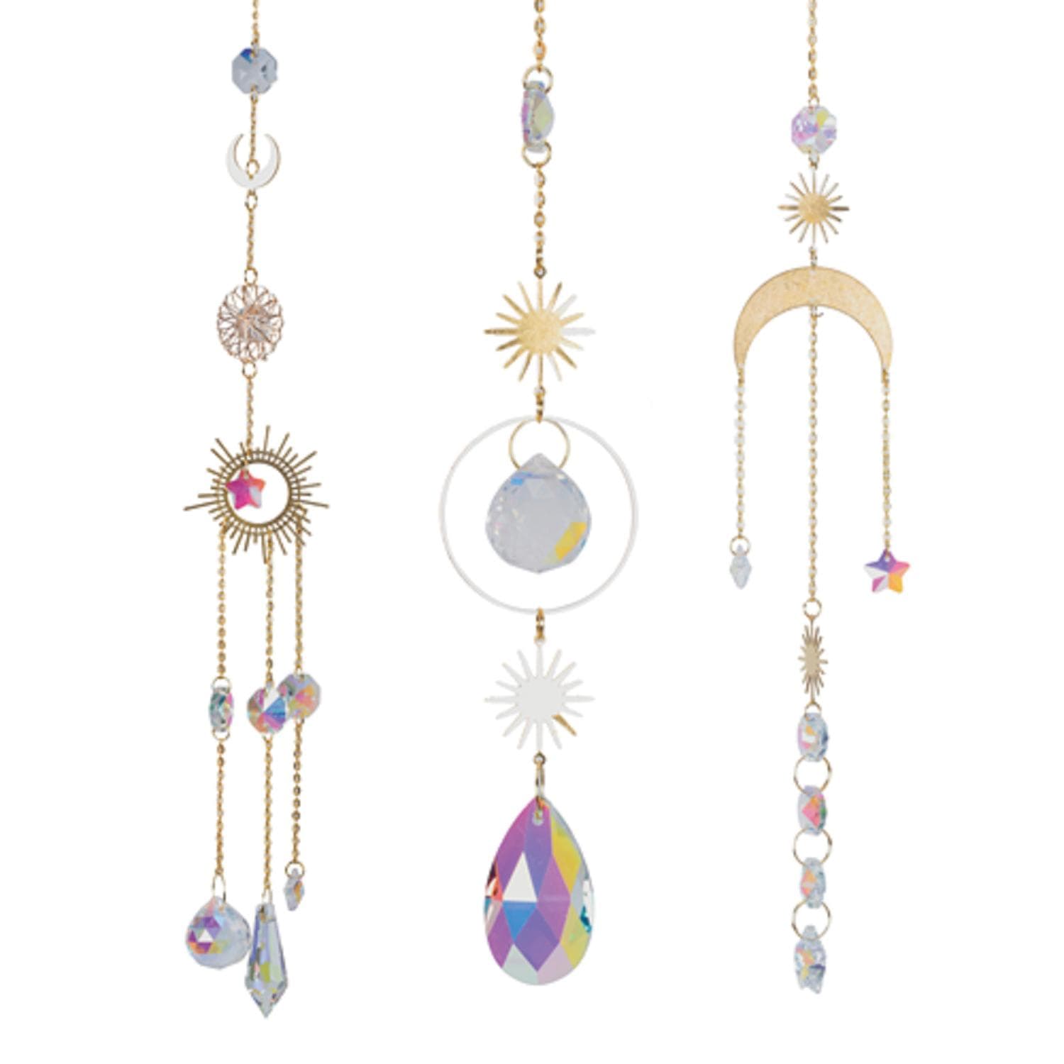 Sun Catcher Crystal Window Ornament Set – 3 Different Crystal Window Decorations For Light-Filled Rooms – Plant Decorations