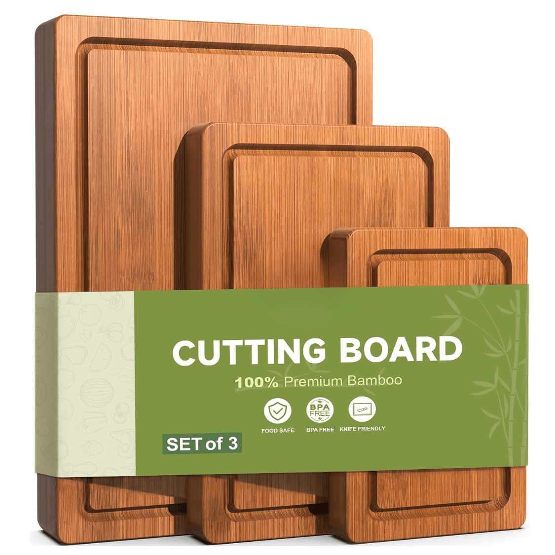 3-Piece Set Deep-Carbonized Bamboo Cutting Board For Kitchen Crack Resistant Wood Chopping Boards With Deep Juice Grooves Pre Oiled Butcher Block For Meat Vegetables Cheese Carbonized