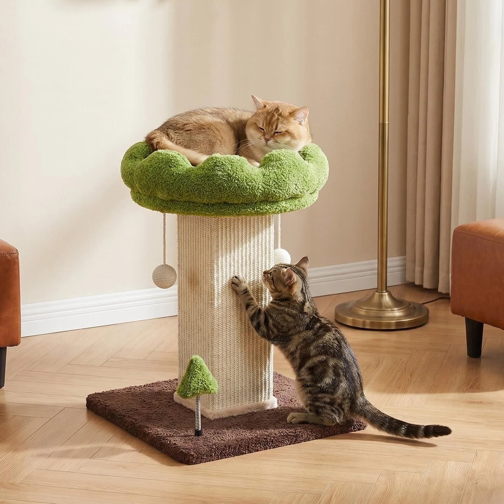 Flower Cat Scratching Post For Indoor Cats Scratcher With Perch Comfortable & Removable Perch, Interactive Dangling Ball, Natural Sisal Scratching Post, Simple Assembly & Stability