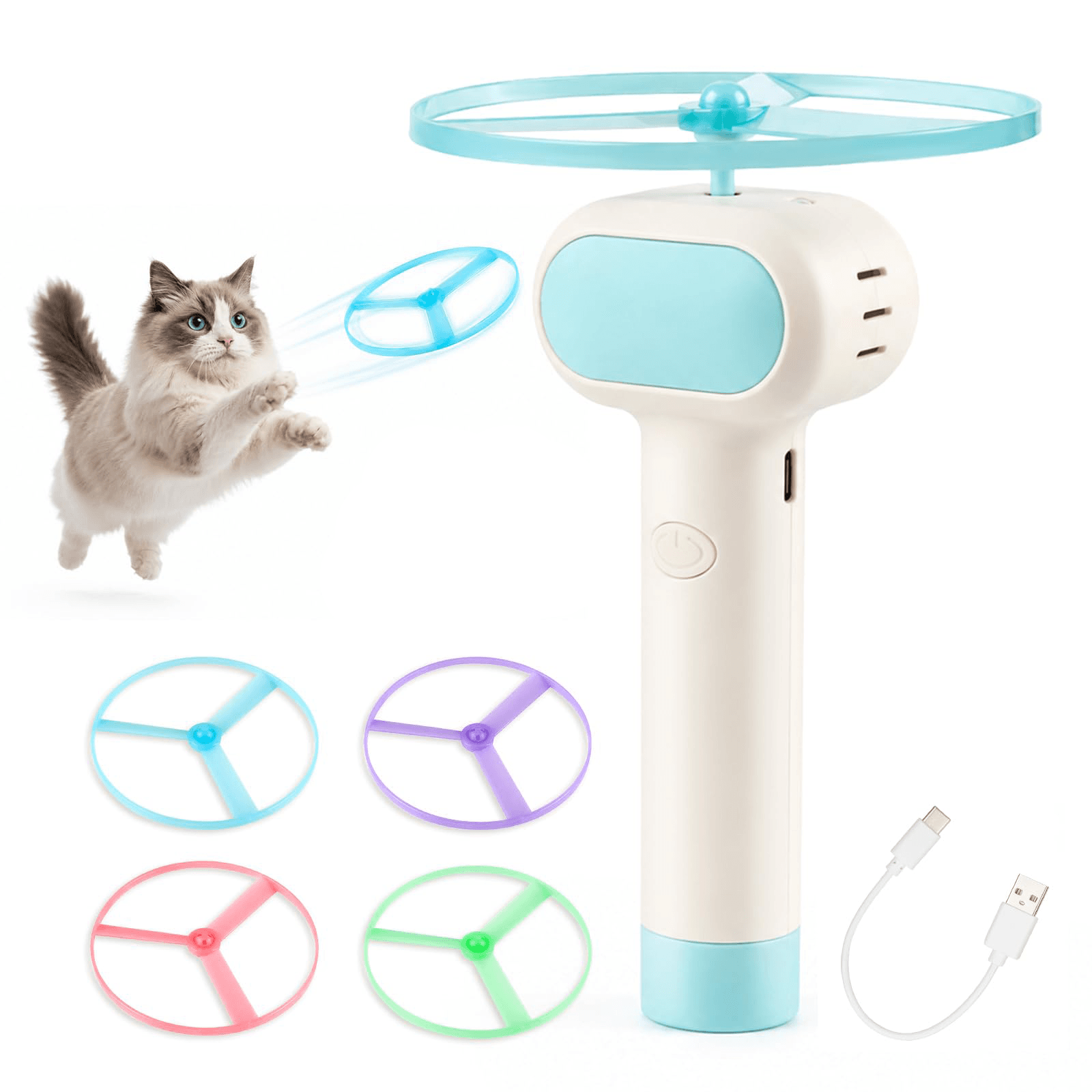 Cat Fetch Toy With Flying Disc Launcher, Rechargeable & Large-capacity Interactive Cat Chase Hunting Tracking Toy With 4 Soft & Flexible Discs, Flying Disc Toy For Indoor Bored Kitten & Cat