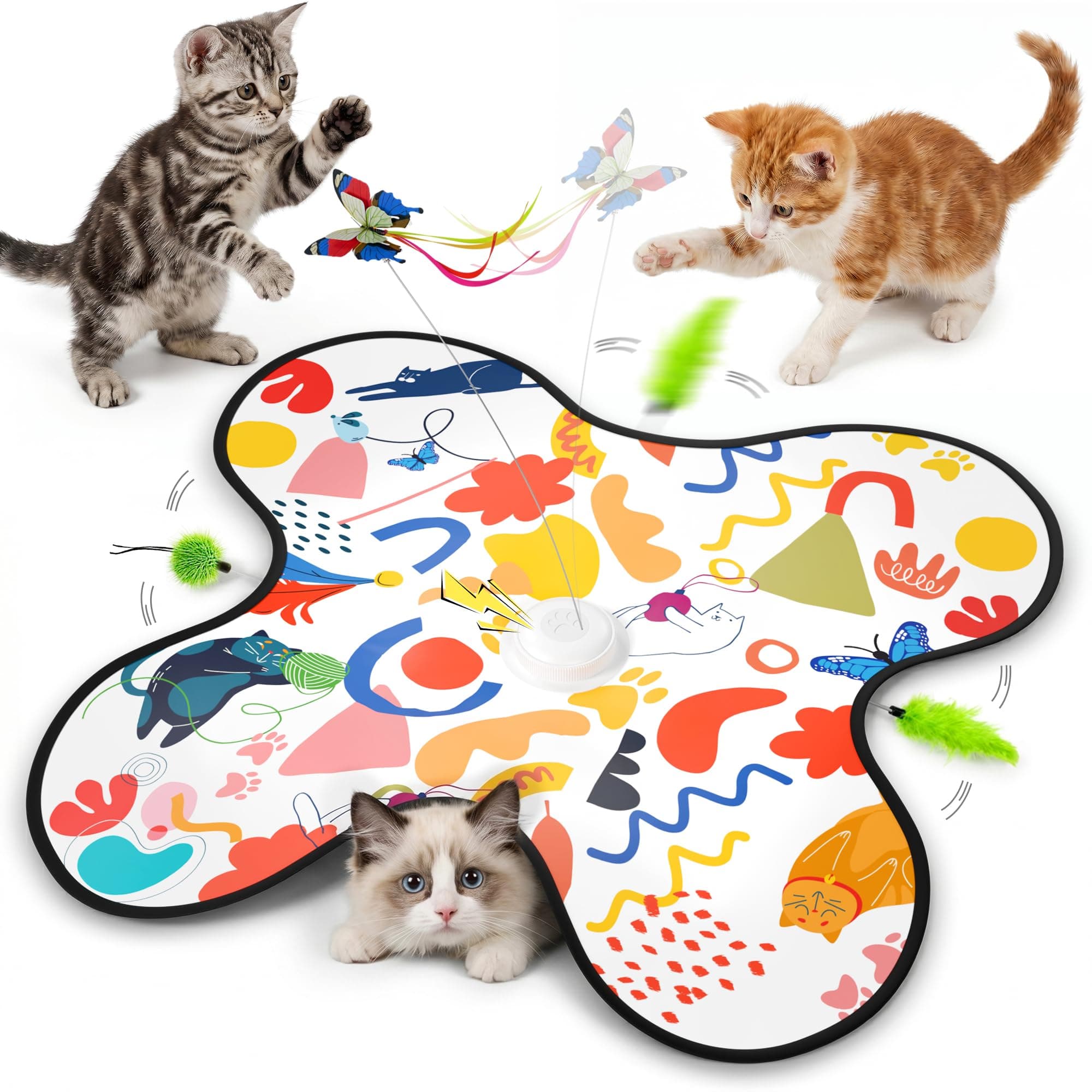 Interactive Cat Toy For Indoor Cats - Rechargeable Automatic Hide & Seek With Fluttering Butterfly, Moving Feather Wands & Realistic Prey Sounds Motion Activated Exercise Toy For Bored Cats