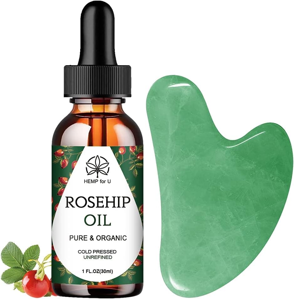 Gua Sha Massage Tools & Rosehip Oil In One Set, Nature Jade Stone Facial Gua Sha Products For Skin Massage, Beauty And Moisturizing -