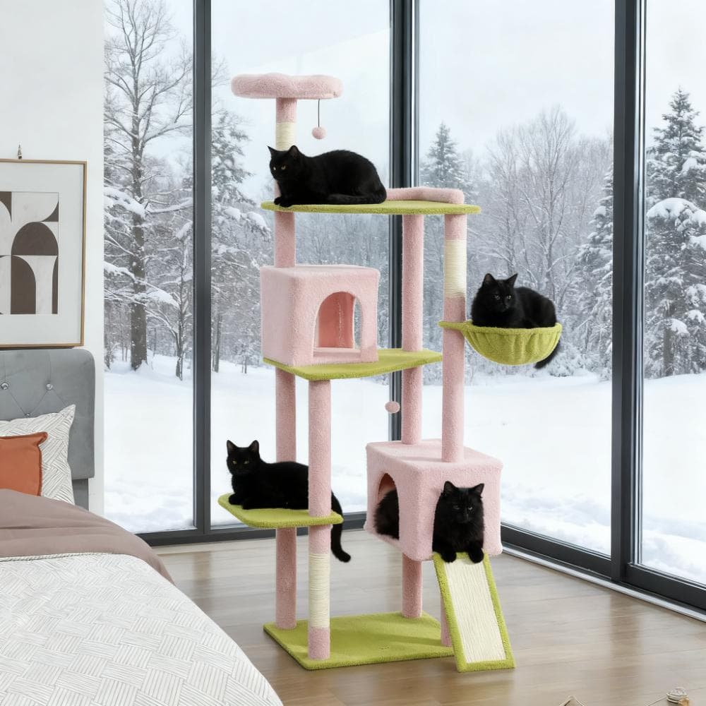 Large Cat Tower with Scratching Post & Board 74" Flower Cat Tree