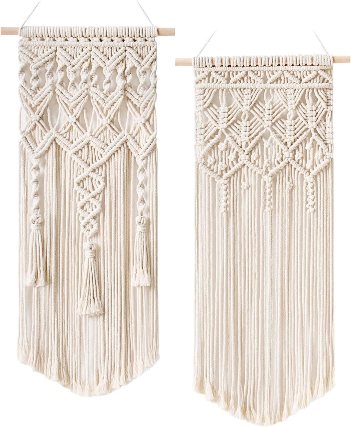 Macrame Wall Hanging 2 Units, Boho Woven Tapestry Decor For Bedroom, Living Room And Home Wall, Ivory