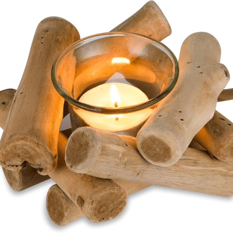Wooden Tea Light Candle Holder With Glass Insert, Decorative Table Centerpiece For Home, Bedroom, Dining Room And Events