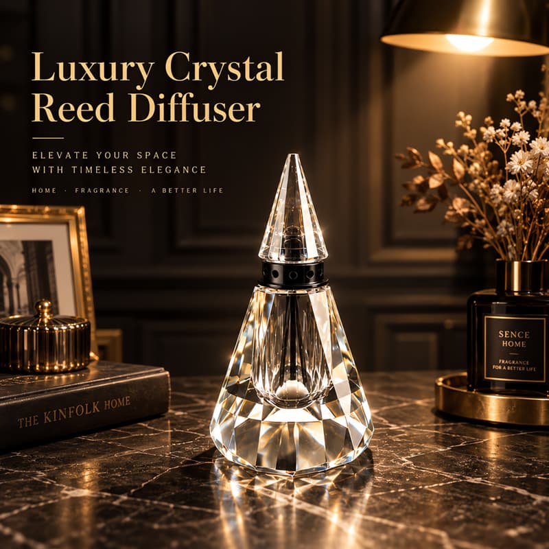 Clear K9 Crystal Cone Reed Diffuser Bottle, Faceted Cut Aromatherapy Fragrance Container, Luxury Home Decor For Entryway Bathroom