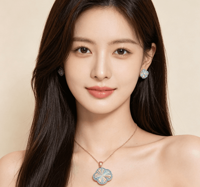 Gold Plated Four Leaf Clover Jewelry Set, Holographic Rainbow Crystal Necklace & Earring Set, Blue Zircon Border Luxury Women Jewelry Set For Daily & Party
