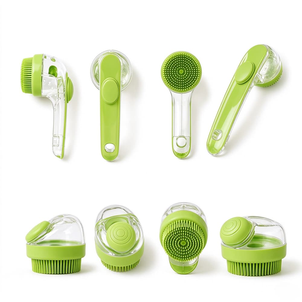 2 Pack Long & Short Handheld Dog Cat Shower Brush With Liquid Dispenser, Soft Silicone Grooming Brush For Pet Bathing & Massage