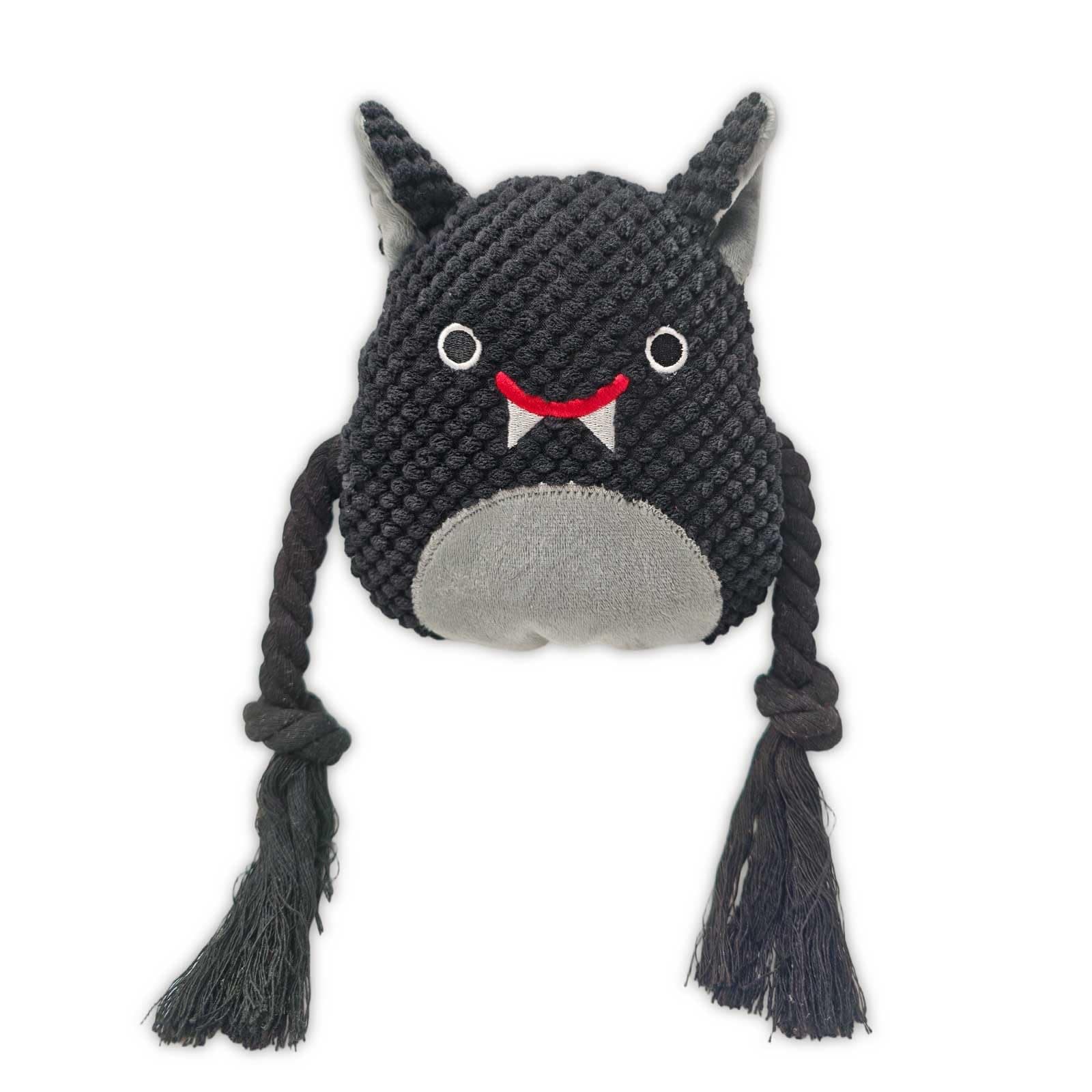 Black Bat Squeaky Plush Dog Chew Toy, 10.6 In Rope Crinkle Toy Soft Pineapple Fleece, PP Cotton Filled, Anxiety Relief, Bite Resistant, Teeth Cleaning, Interactive Play, Small Medium Dogs