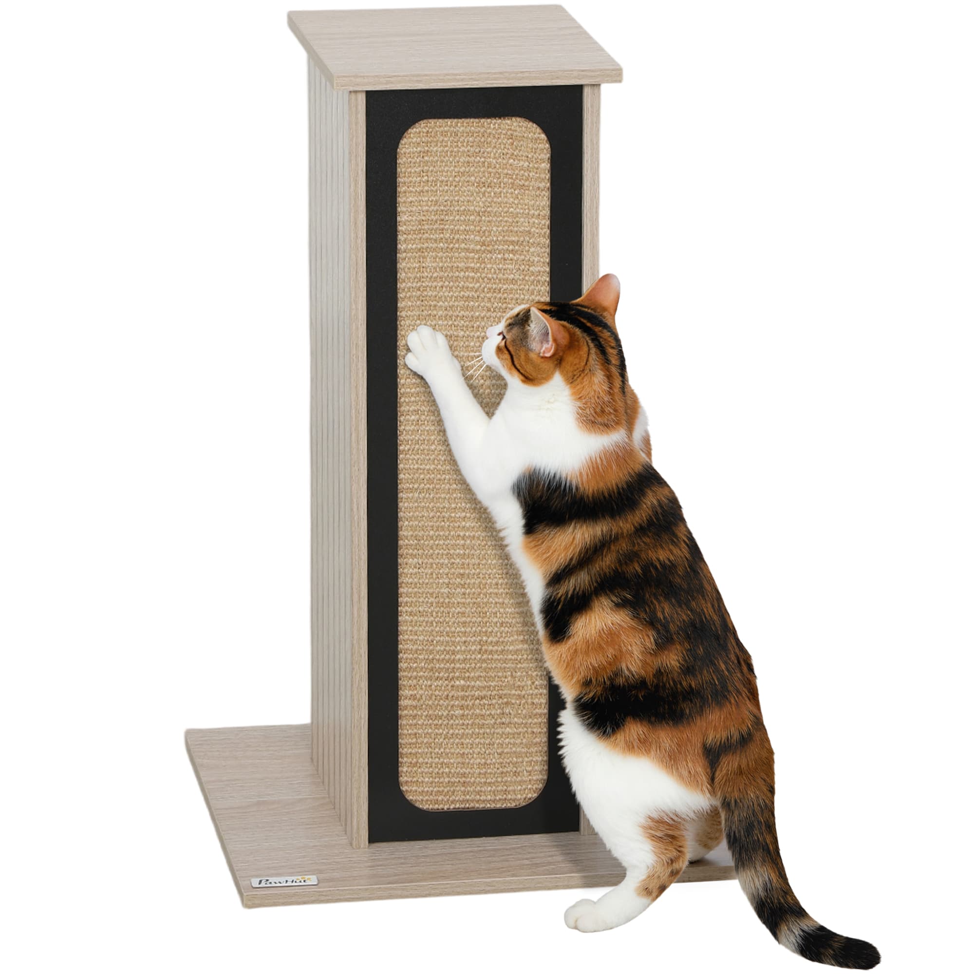 63cm Cat Scratching Post,Cat Scratcher With Replaceable Scratching Board,Top Perch,Sisal Scratch Mat,Oak