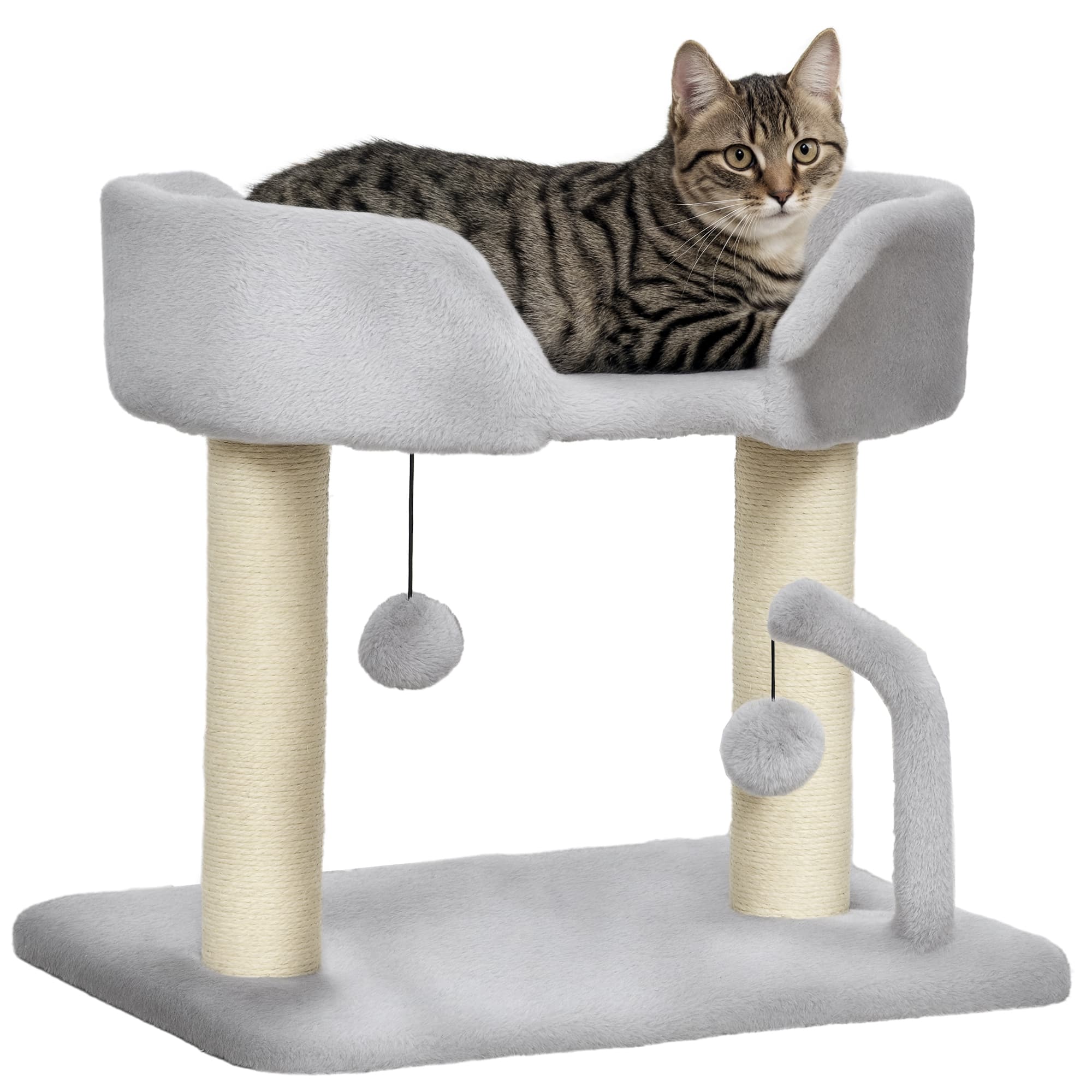 42cm Indoor Cat Tree,with Toy Balls,Sisal Scratching Post-Light Grey