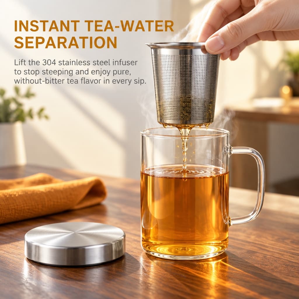 Glass Tea Mug With Infuser And Lid, 304 Stainless Steel Strainer, 500ml