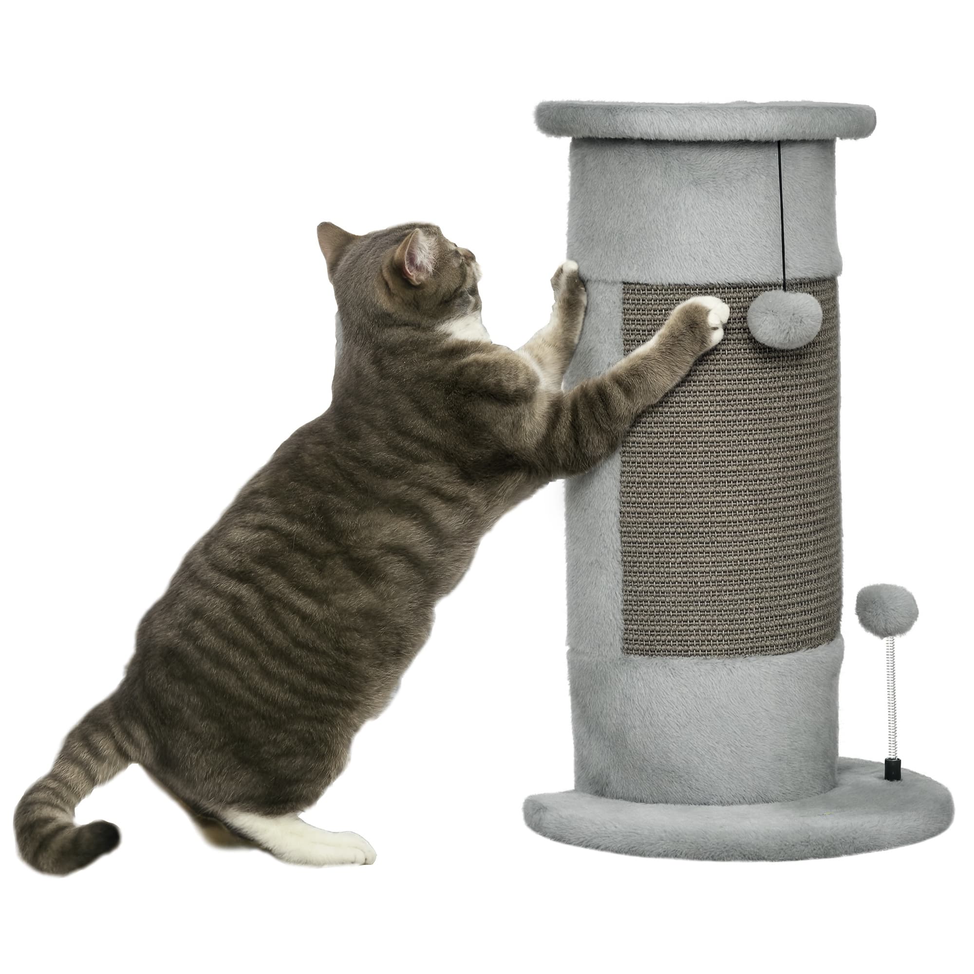 58cm Cat Scratching Post,with Covered Plush,Play Balls,for Corner Walls-Grey