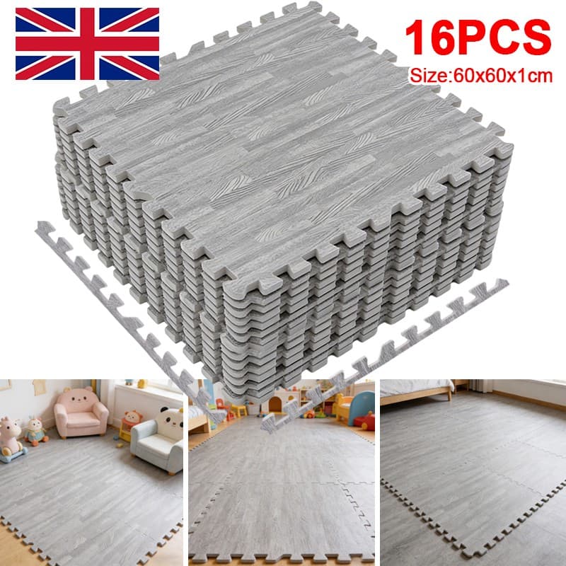 Grey Wooden Grain Foam Tiles Exercise Yoga Gym Fitness Garage Workshop Floor Mat