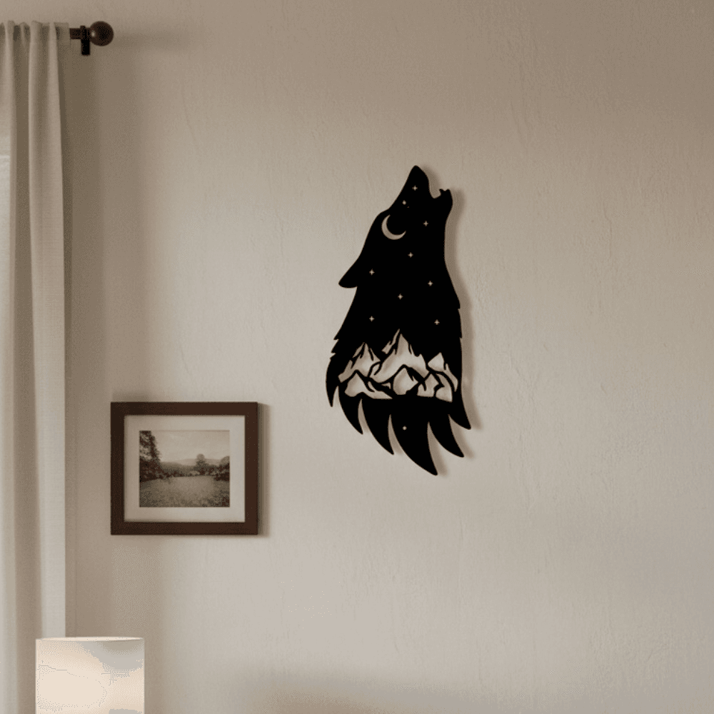 CIFbuy Gothic Howling Wolf Metal Wall Art Rustproof Black Sculpture for Dark Academia, Bedroom, Aesthetic Hanging Ornament for, Wiccan Boho Decor (TikT R, TikT R, Theme Self-pickup Logiopics)