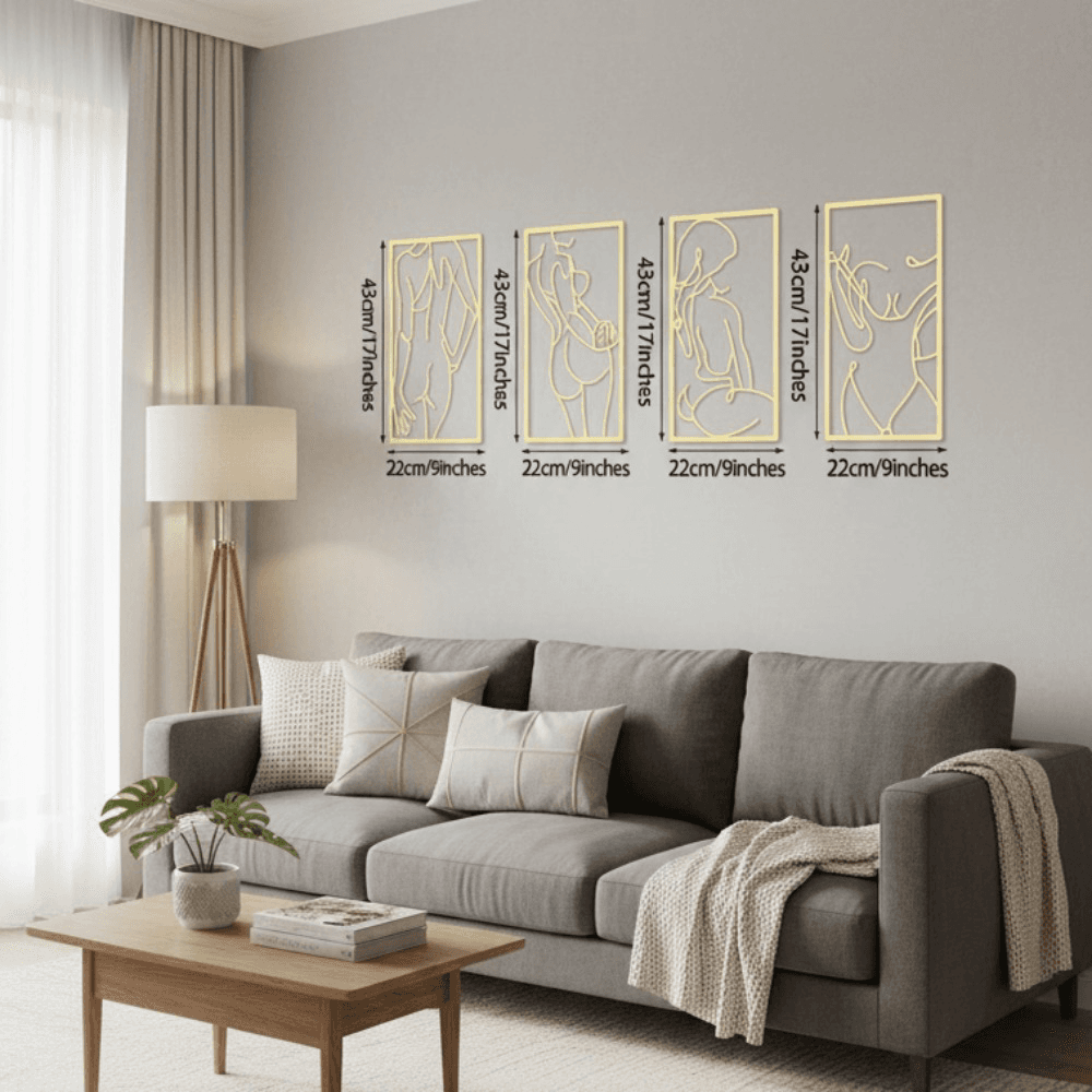 CIFbuy 4PCS Abstract Single Line Woman Metal Wall Art Minimalist Female Silhouette Hanging, Sculpture Modern Boho Chic Home Accent for Living Room Bedroom Rustproof, Contemporary Decor Unique Housewar