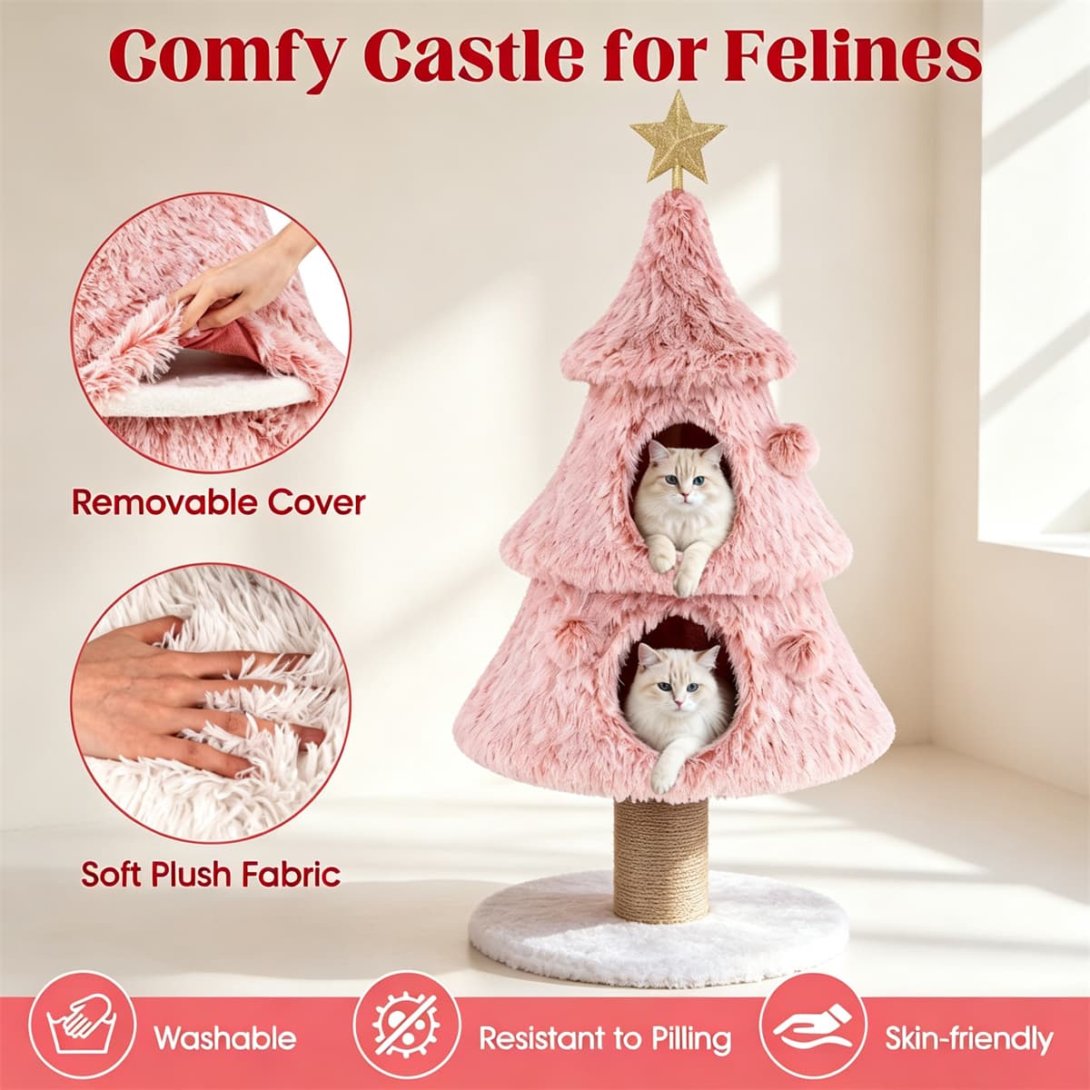 Xmas Tree Themed Cat Tower, Multi-Layer Corner Cat Tree With 2 Deluxe Semi-Enclosed Condos, Heavy-Duty Large Capacity Cat House, Jute Rope Scratching Post---Unavailable Platform-Amazon&Temu