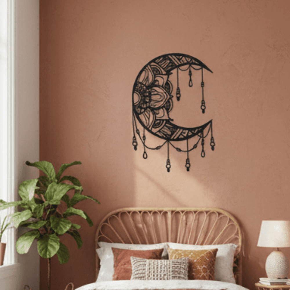 CIFbuy Ethereal Mandala Moon Metal Wall Hanging, Boho Celestial Spiritual Wall Decor With Healing Crystals, Healing Crystals, For Yoga Meditation Room, Distinctive Festival CeremonyTikTan, TikTan, Sp