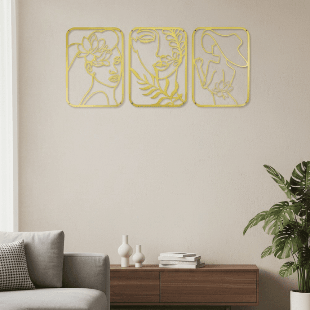 CIFbuy 4Pcs Gold Metal Feminine Figure Wall Art Set, Art Set, Modern Elegant Female Silhouette Sculpture, Sculpture, Rust-Resistant Boho Glam Home Accent for Bedroom Living Room, Finish Decor, for Wom