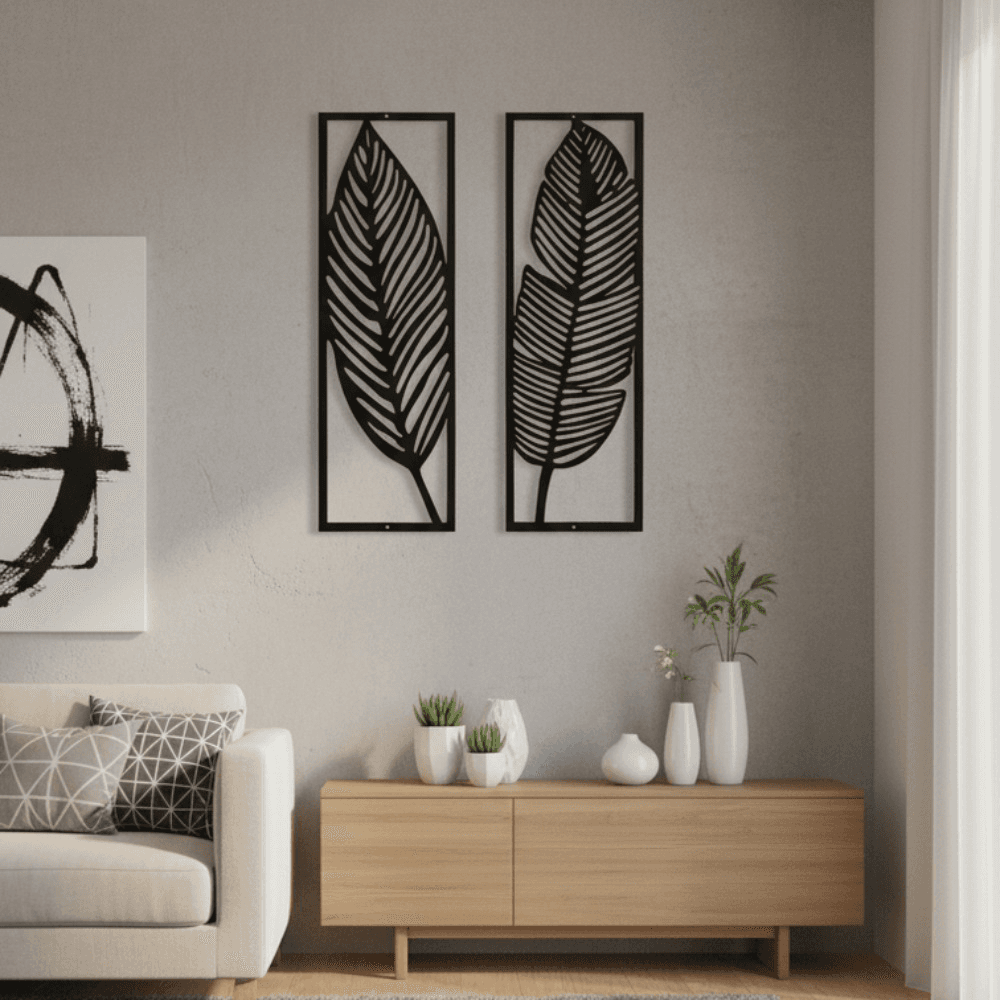 CIFbuy 2Pcs Vintage Botanical Tropical Leaf Metal Wall Art Set, Boho Floral Rustic Farmhouse Hanging Decor, Farmhouse Hanging Decor, Indoor Outdoor Garden Patio Wall Ornament, Inspired Accent, for Pla
