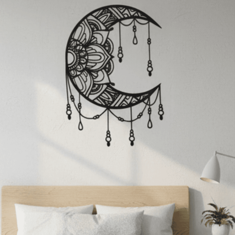 CIFbuy Ethereal Mandala Moon Metal Wall Hanging, Boho Celestial Spiritual Wall Decor With Healing Crystals, Healing Crystals, Yoga Meditation Room, Festival Ceremony Gift TikTan, TikTan, Theme Self-p