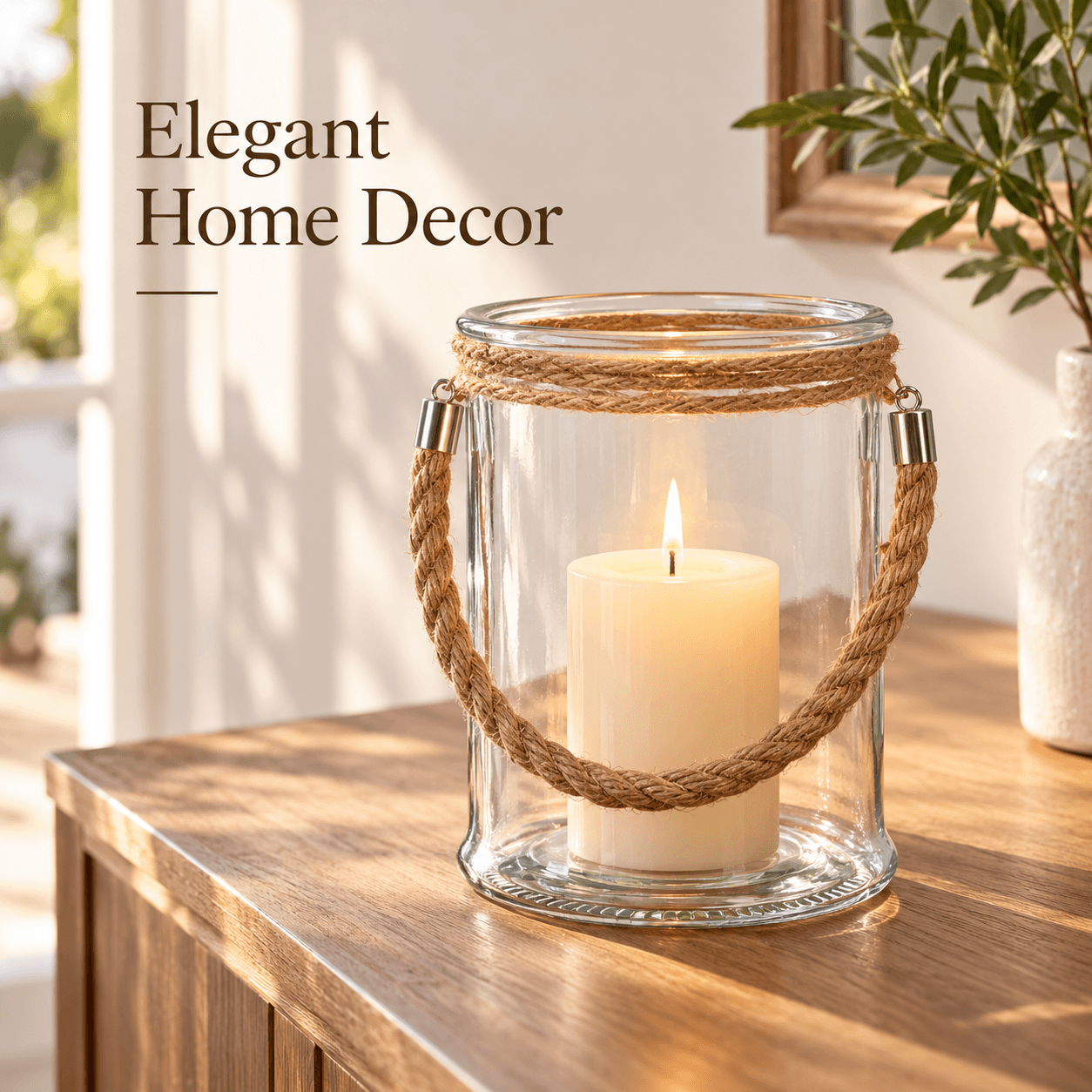 This Candle Holder Of Glass With Rope Of Hierba Of The Sea Is A Piece Decorative Elegant And Natural For Its Home
