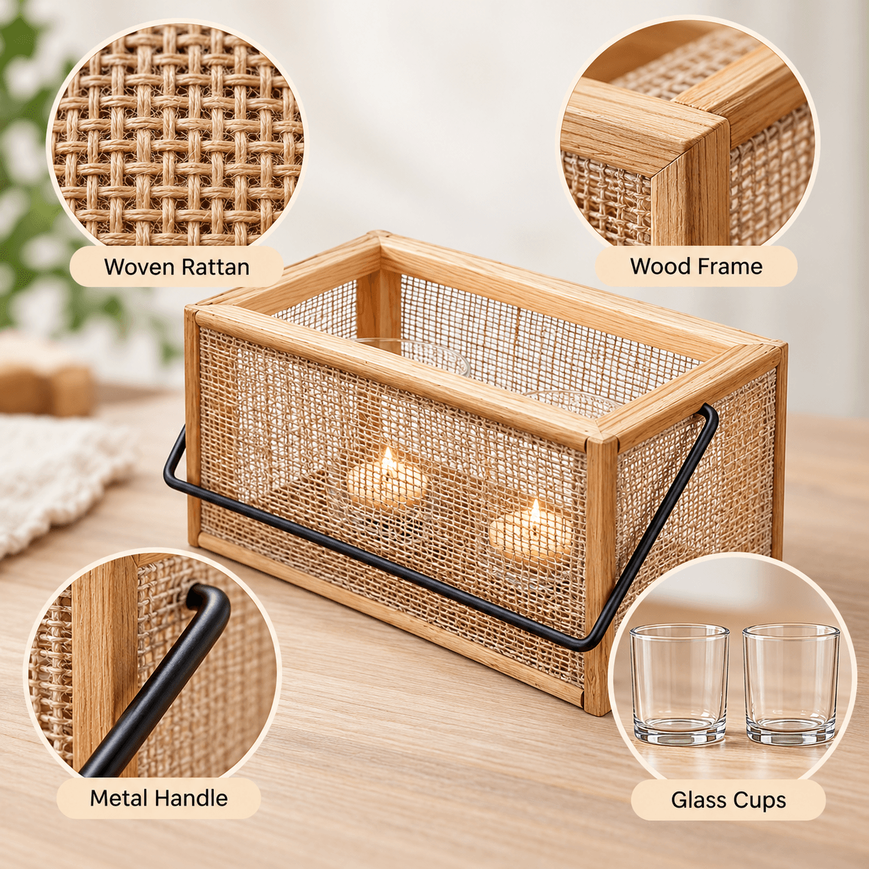 This Candle Holder Of Two Lamps With A Design Of Rattan Is A Piece Decorative Versatile And Elegant For Any Space