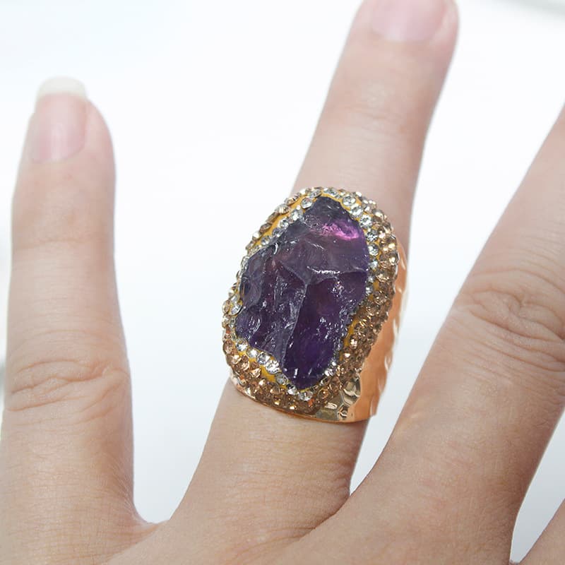 Natural Crystal Raw Stone Set With Diamonds Irregular Shape