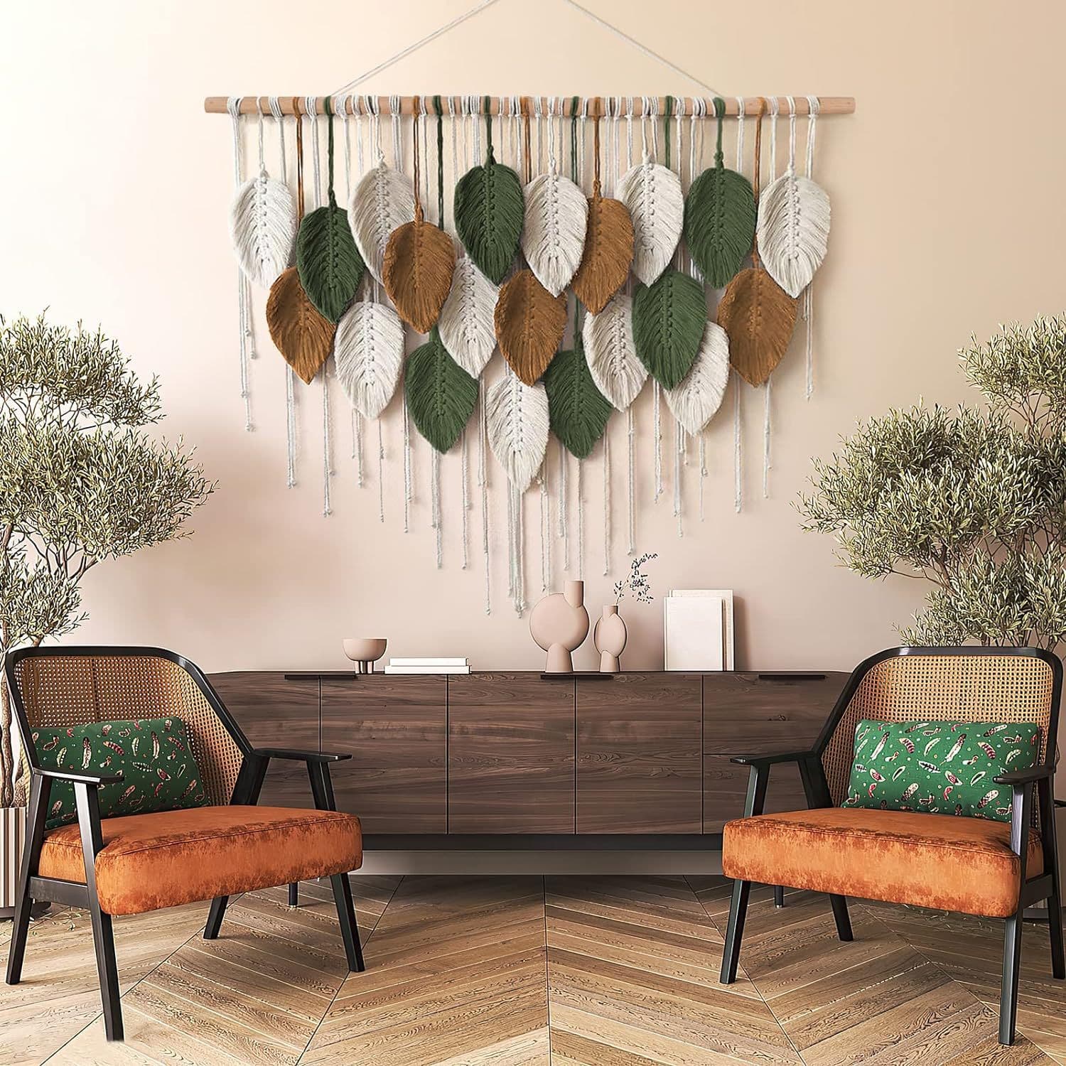 Handwoven Colorful Leaf Tassel Wall Hanging Tapestry - Boho Macrame Decor for Living Room Bedroom Entryway Background Wall