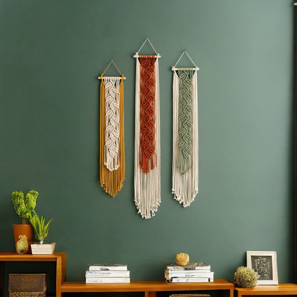 Bohemian Handwoven Wall Hanging Tapestry - Nordic Leaf Pattern Macrame Wall Decor for Living Room Bedroom Home Interior Design