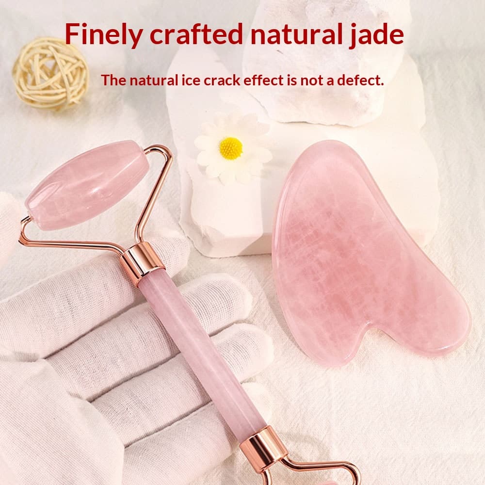 Jade Roller Massager Rose Quartz Heart-shaped For Facial Use Only
