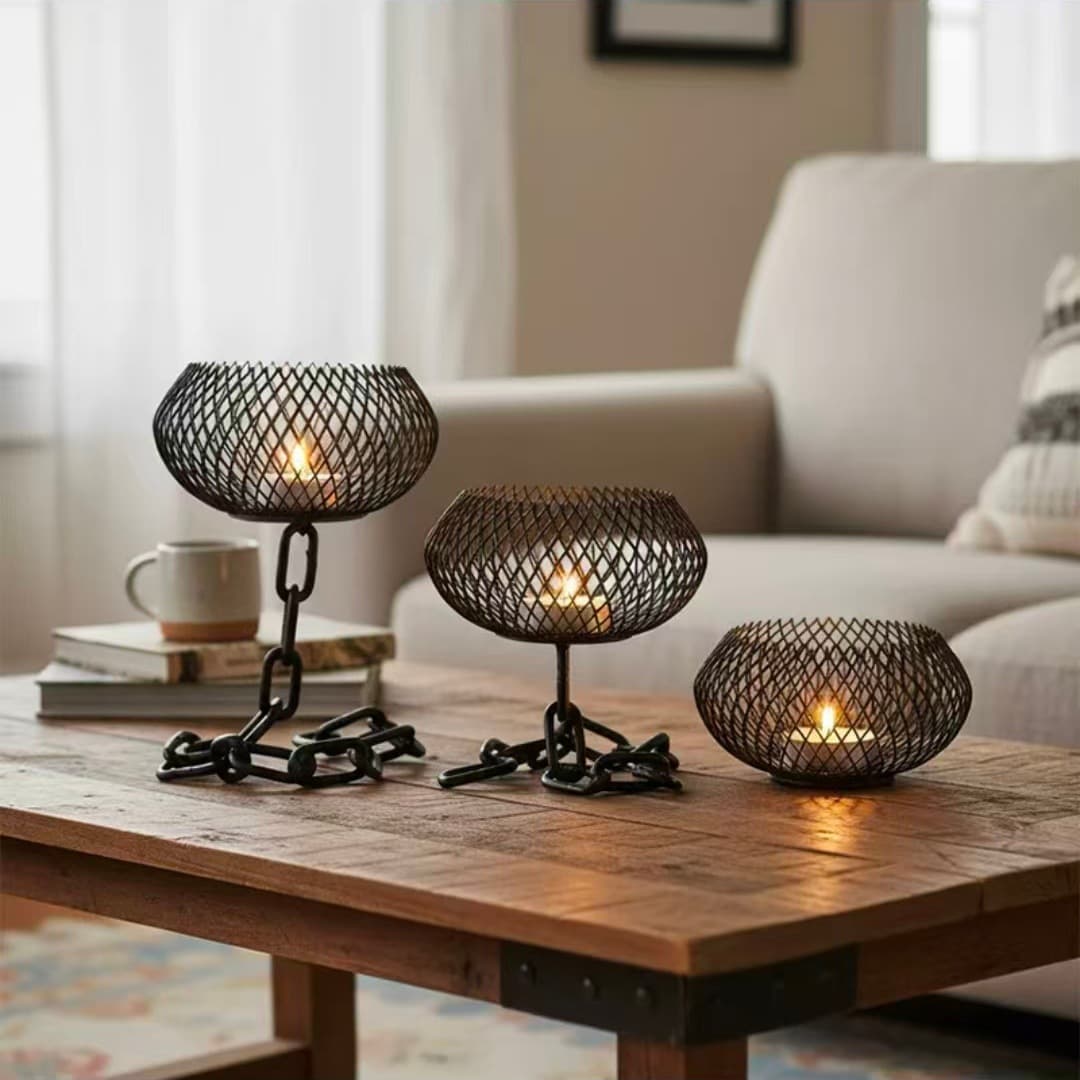 Retro Wrought Iron Black Lantern Candle Holder