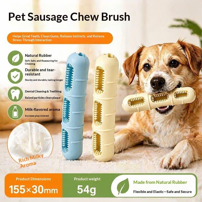 Natural Rubber Dog Sausage Chew Toy For Teeth Cleaning
