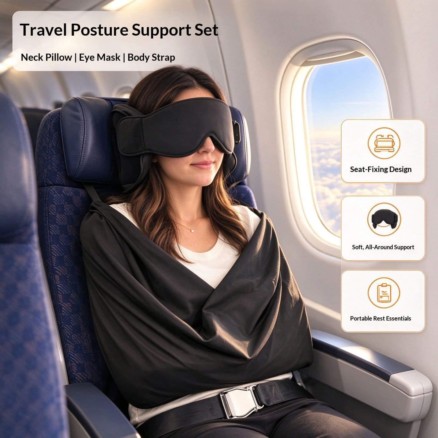 Fixed Travel Sleep Neck Pillow And Blackout Eye Mask Three-Piece Set