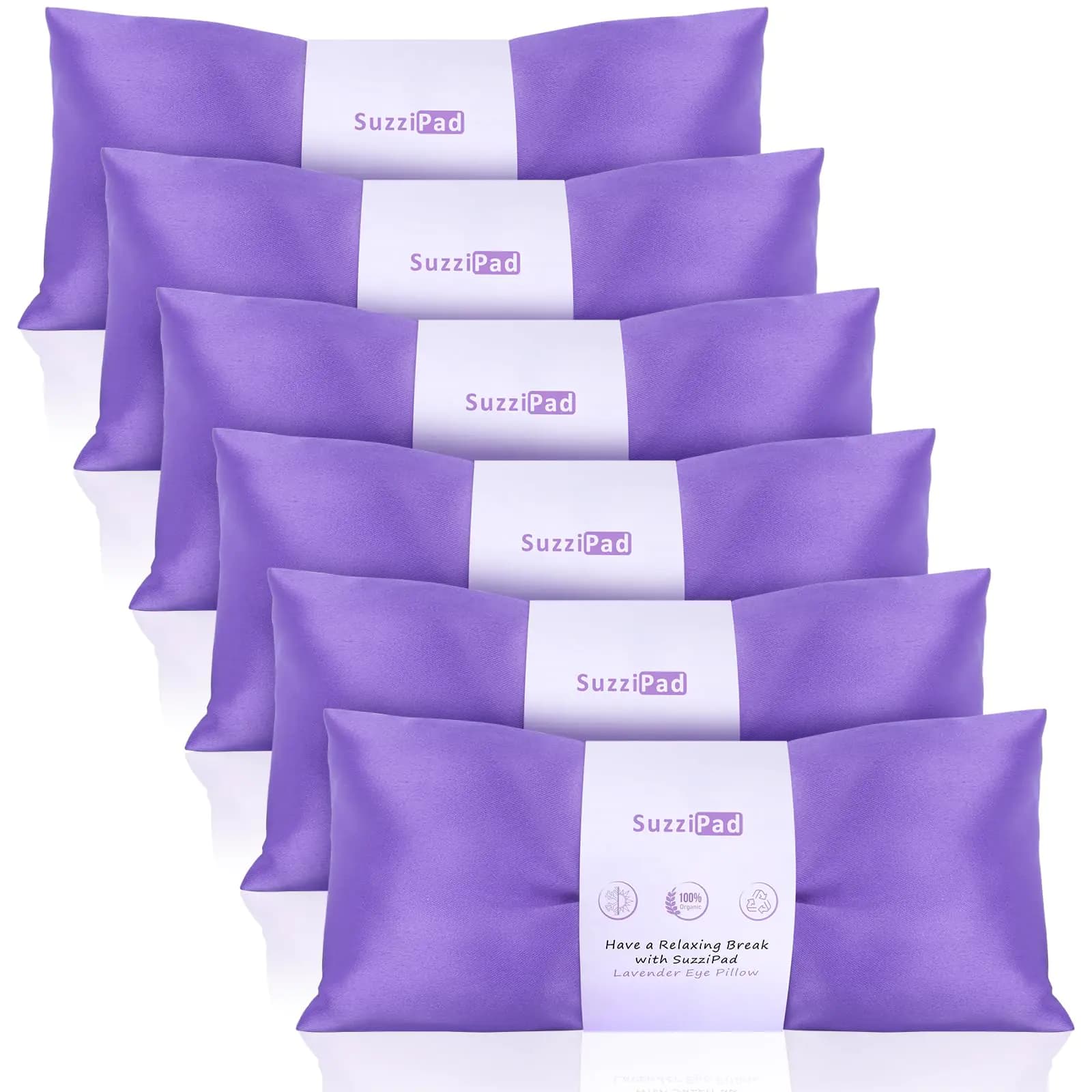 SuzziPad Lavender Eye Pillows for Relaxation with Aromatherapy Weighted Mask for Sleeping Hot & Cold Therapy Compress for Dry Eyes Yoga Meditation Pillow Purple 6 Packs