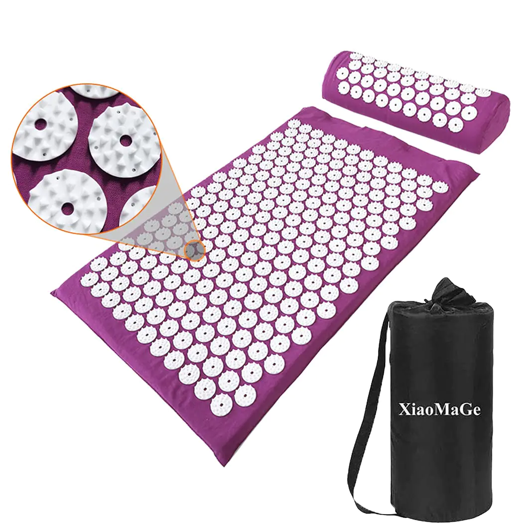XiaoMaGe Acupressure Mat and Pillow Set with Bag - Large Size 28.7 X 16.5 inch Acupuncture Mat for Neck & Back Pain Muscle Relaxation Stress Relief Sciatica Pain Relief Pillow (Purple)