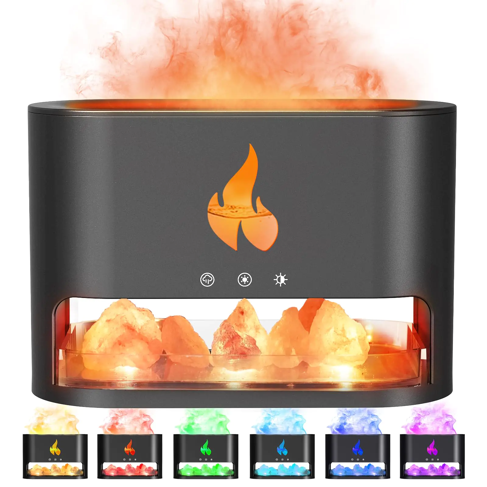 YALEDI Essential Oil Diffuser Fireplace Fire Flame Aromatherapy Diffuser 250ml Himalayan Salt Lamp Scent Diffuser Cool Mist Humidifier with 7 Colors Light Timer & Auto-Off for Home Room (Black)