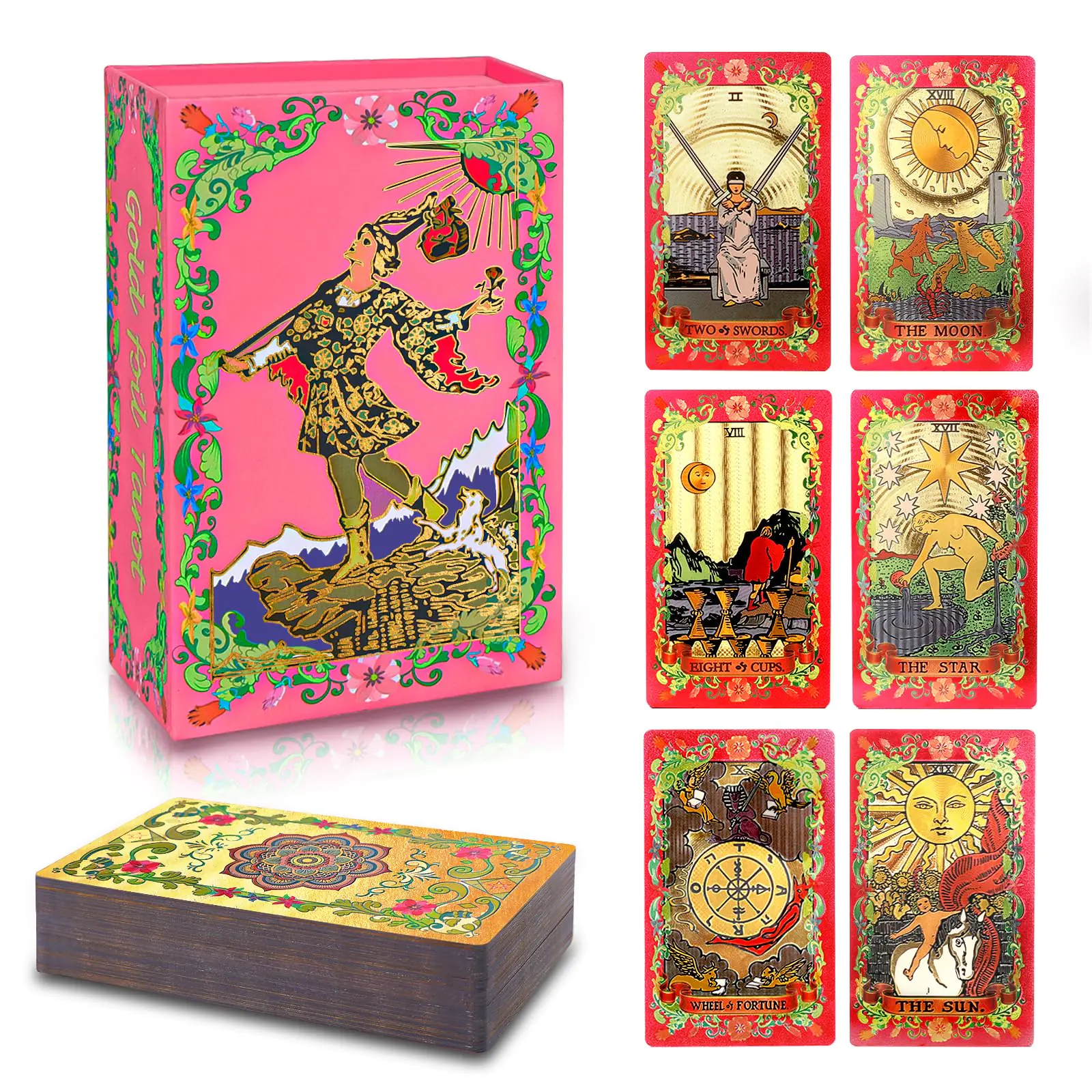 Tarot CardsοΌRed Tarot Cards With Guide Book Waterproof Tarot Cards Tarot Gold Foil Tarot Cards for Beginners Tarot Deck Tarot Cards with Meanings on Them Rider Waite Tarot Deck Tarot Tarot Decks